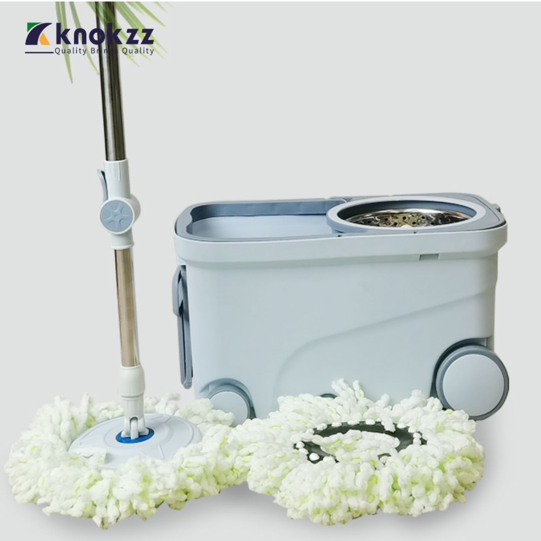 Microfiber Flat Mop Bucket Set with Stainless Frame Handle Plastic